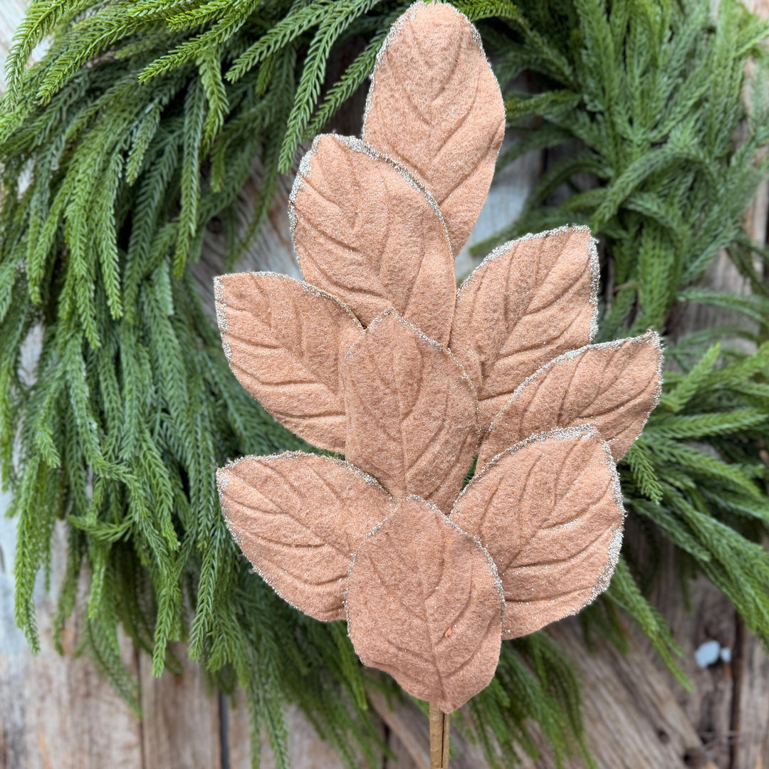 30" Tan Velvet Magnolia Leaf Spray