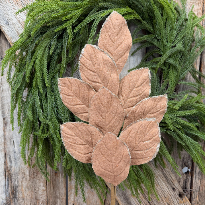 30" Tan Velvet Magnolia Leaf Spray