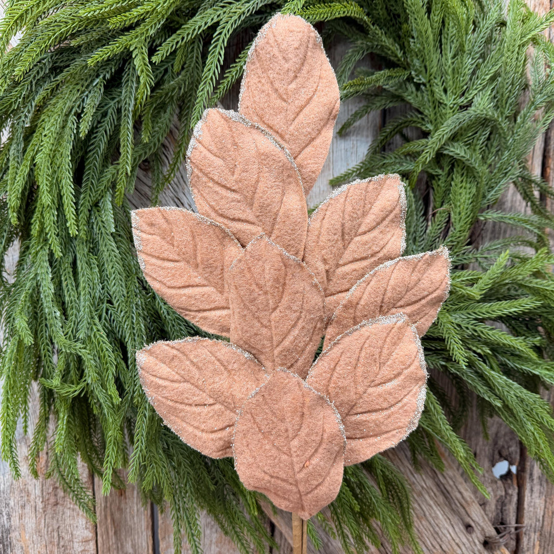 30" Tan Velvet Magnolia Leaf Spray