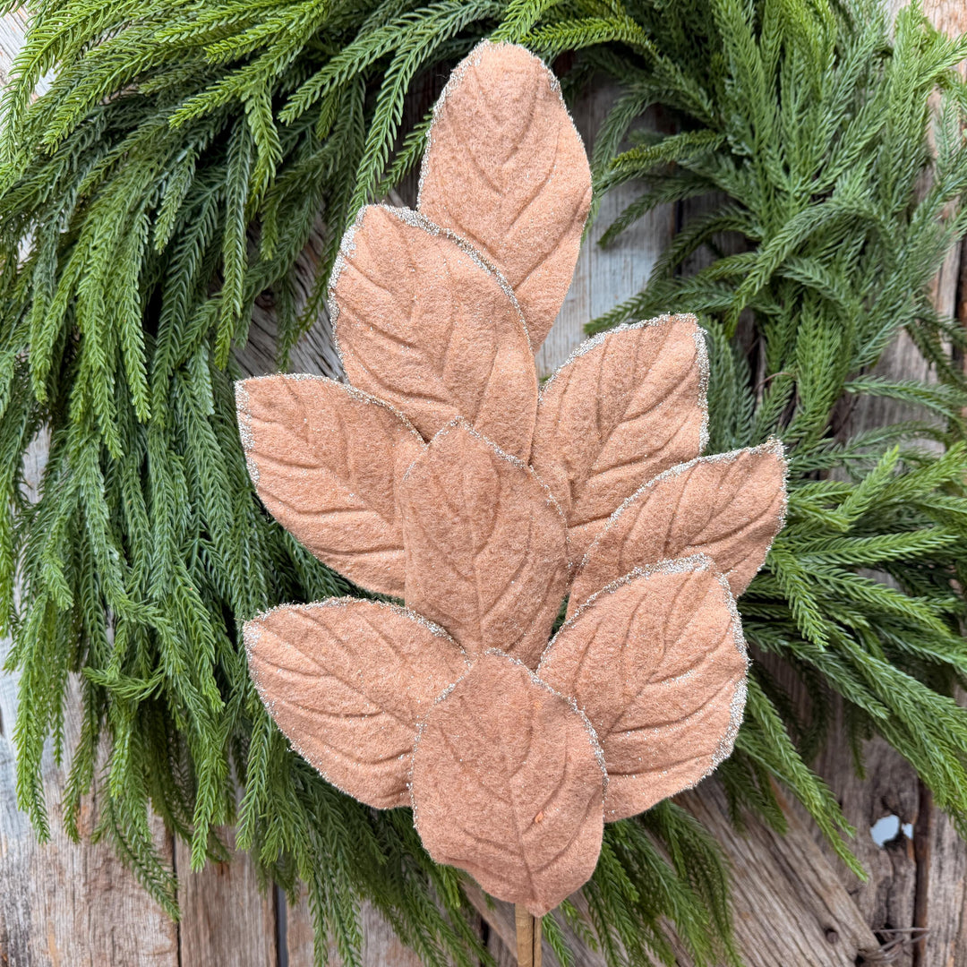 30" Tan Velvet Magnolia Leaf Spray