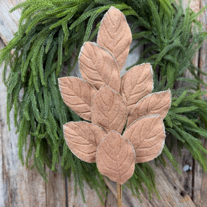 30" Tan Velvet Magnolia Leaf Spray