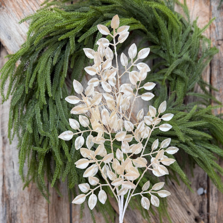28" Pearl Leaf Spray – Elegant Christmas Greenery