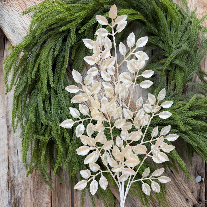 28" Pearl Leaf Spray – Elegant Christmas Greenery
