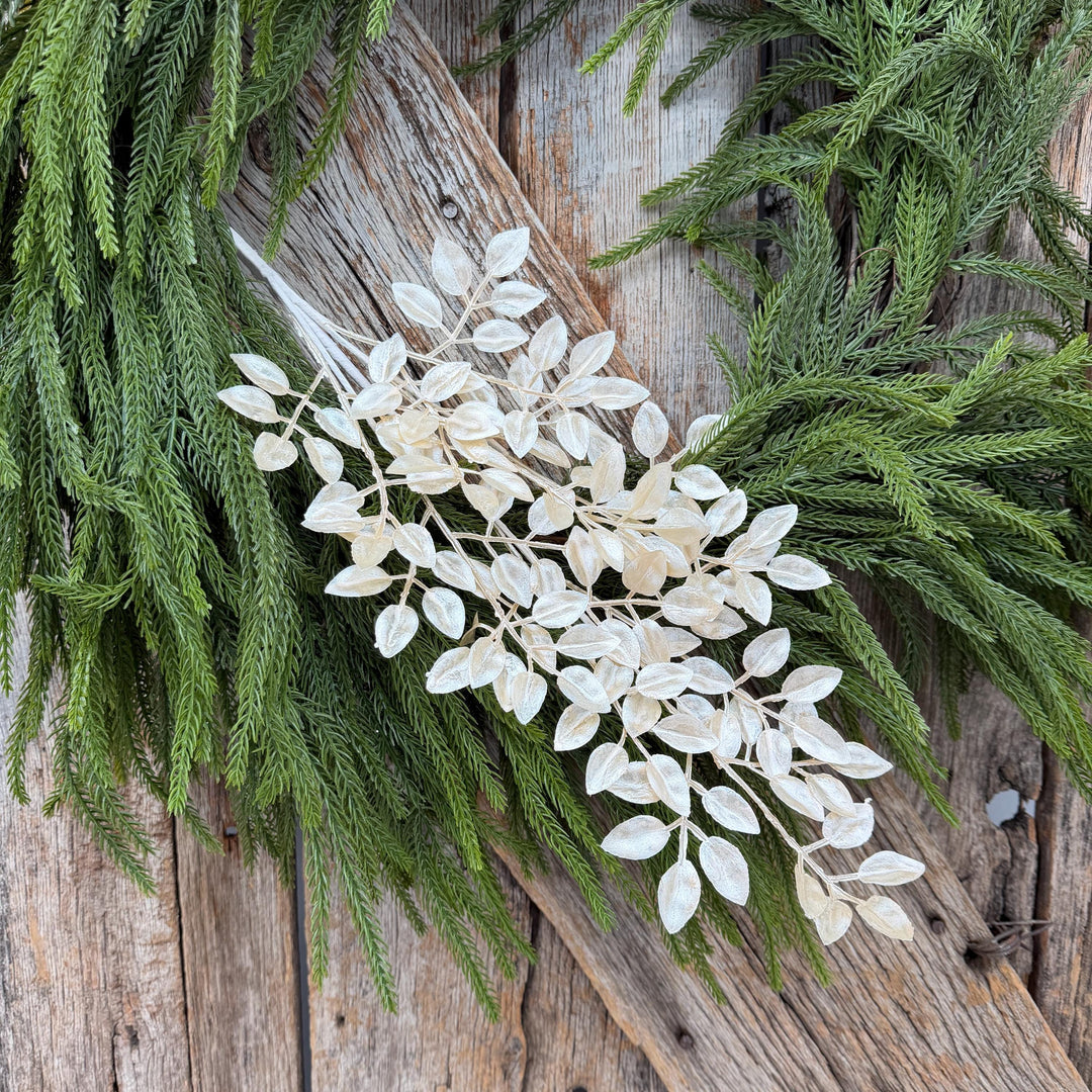 28" Pearl Leaf Spray – Elegant Christmas Greenery
