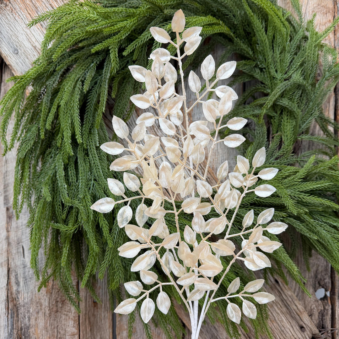 28" Pearl Leaf Spray – Elegant Christmas Greenery