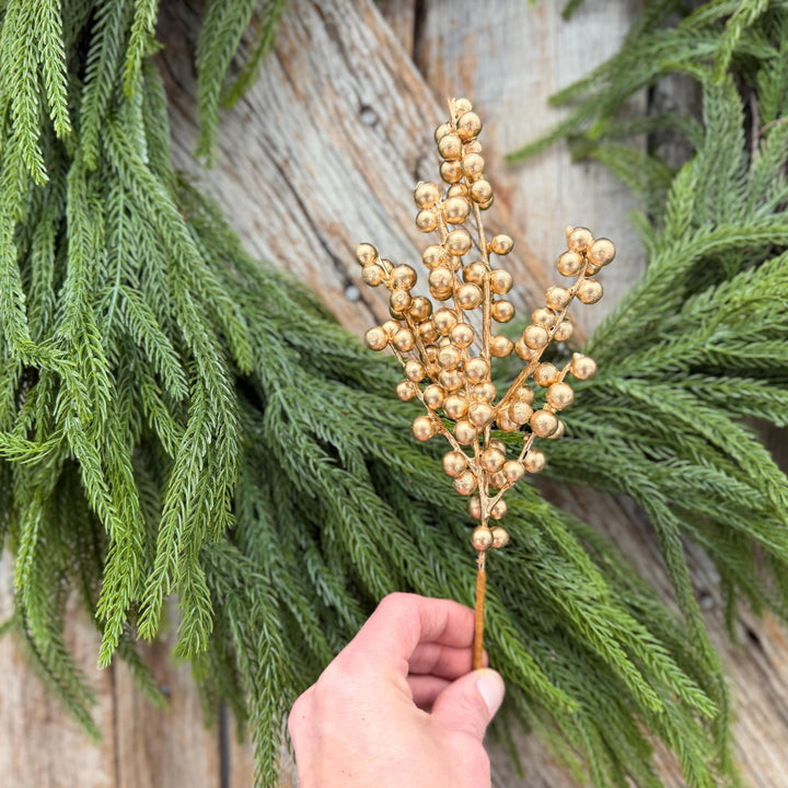 10" Gold Berry Spray, Gold Christmas Pick, Holiday Wreath Filler