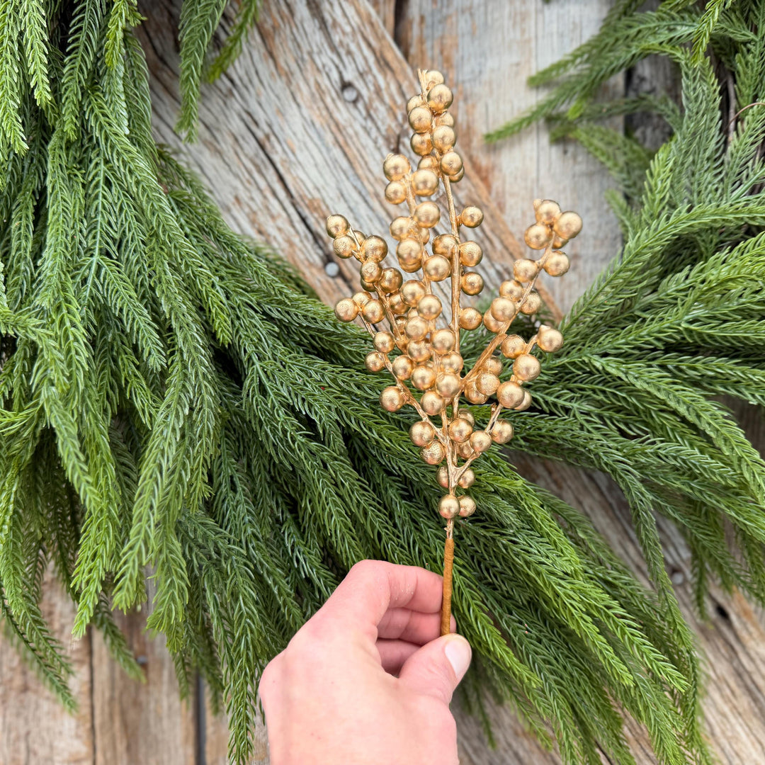 10" Gold Berry Spray, Gold Christmas Pick, Holiday Wreath Filler