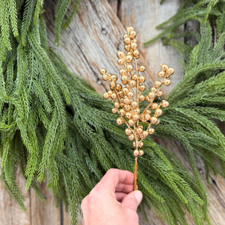 10" Gold Berry Spray, Gold Christmas Pick, Holiday Wreath Filler