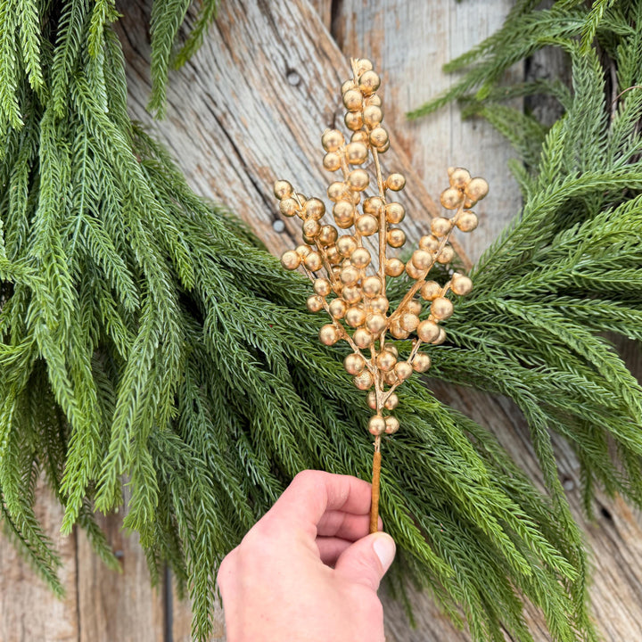 10" Gold Berry Spray, Gold Christmas Pick, Holiday Wreath Filler