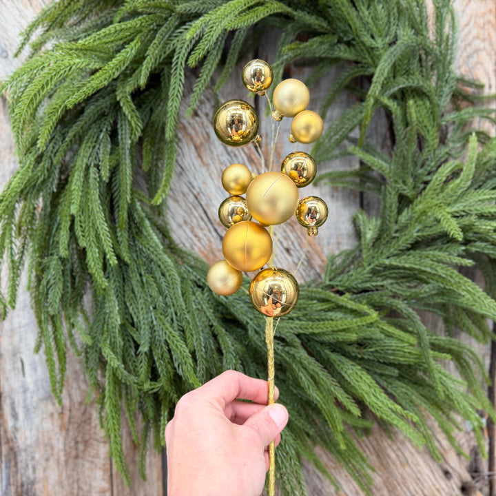 16" Gold Christmas Ornament Ball Pick – Shiny and Matte Holiday Spray