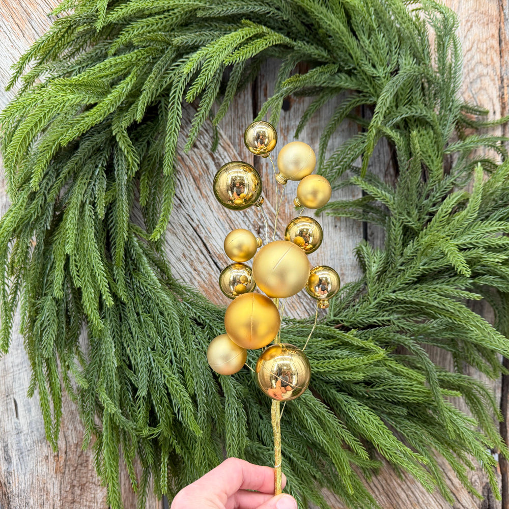 16" Gold Christmas Ornament Ball Pick – Shiny and Matte Holiday Spray