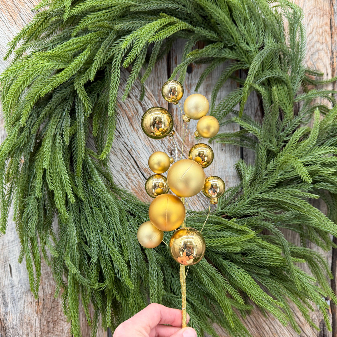 16" Gold Christmas Ornament Ball Pick – Shiny and Matte Holiday Spray