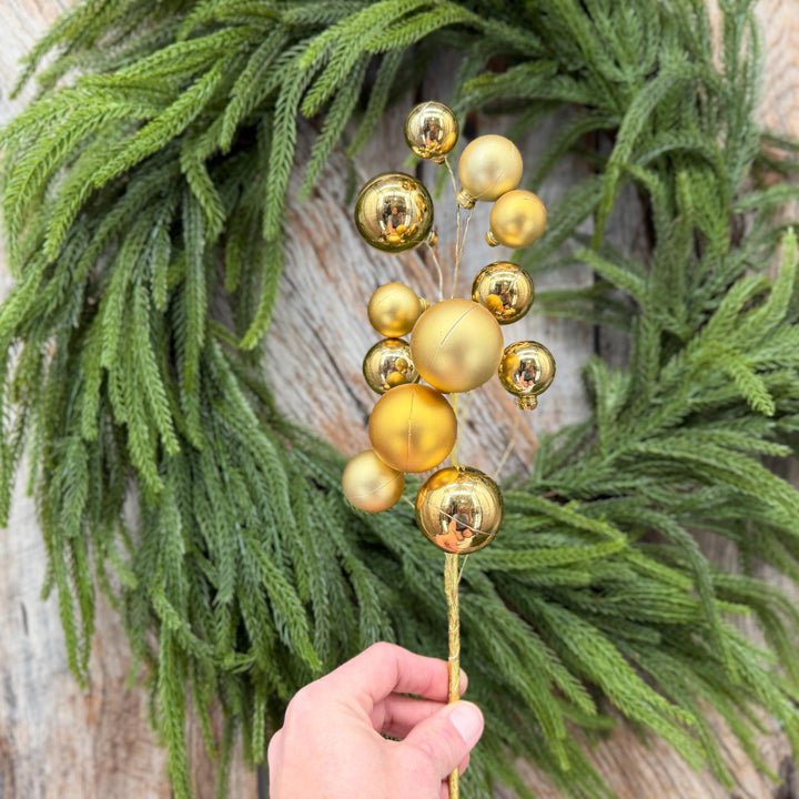 16" Gold Christmas Ornament Ball Pick – Shiny and Matte Holiday Spray