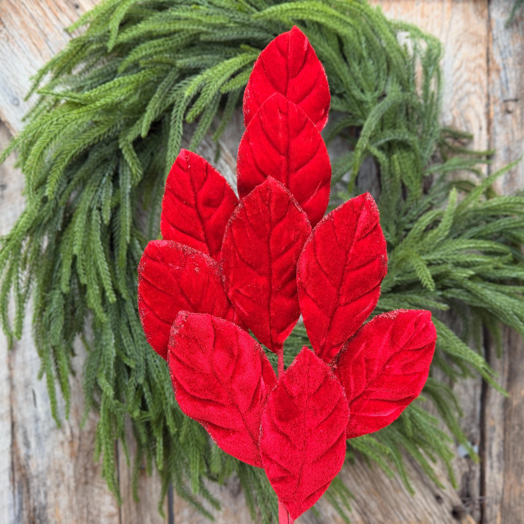 30" Red Velvet Magnolia Leaf Spray – Christmas Tree Spray