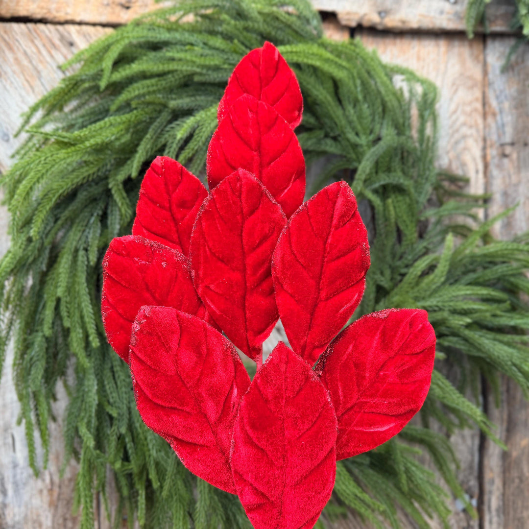 30" Red Velvet Magnolia Leaf Spray – Christmas Tree Spray