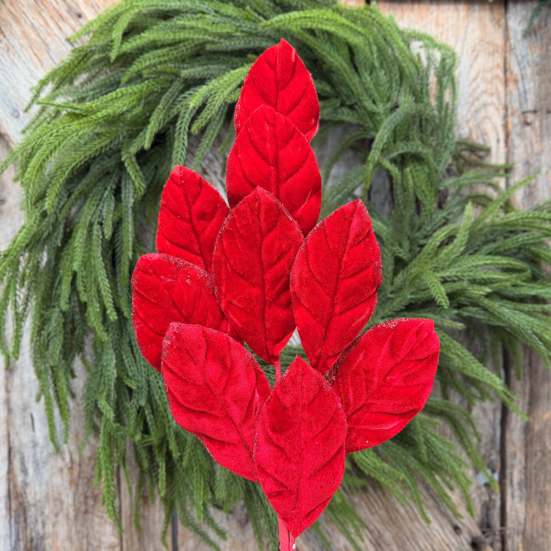 30" Red Velvet Magnolia Leaf Spray – Christmas Tree Spray