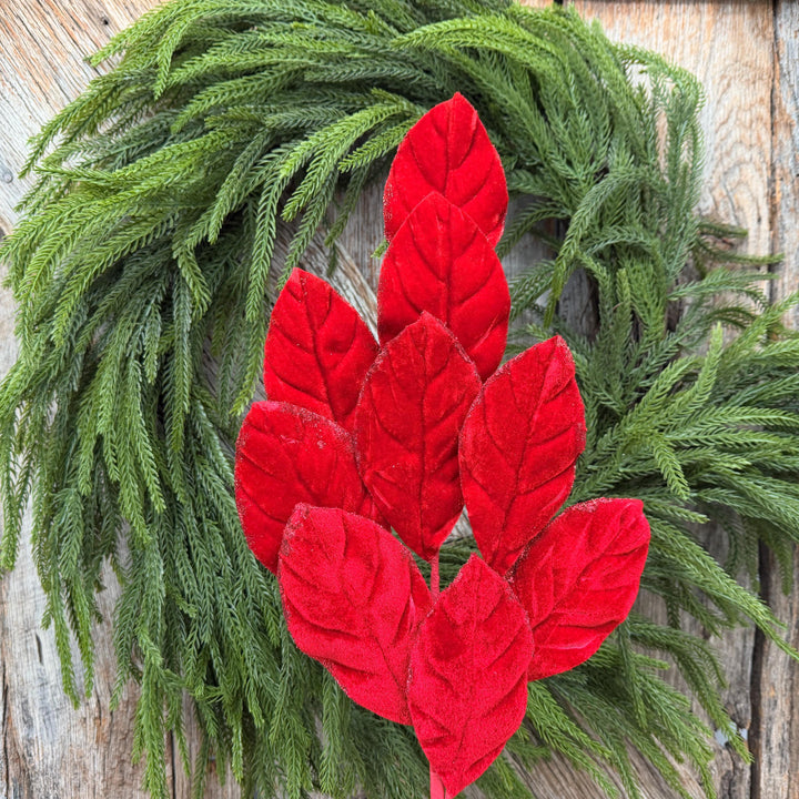 30" Red Velvet Magnolia Leaf Spray – Christmas Tree Spray