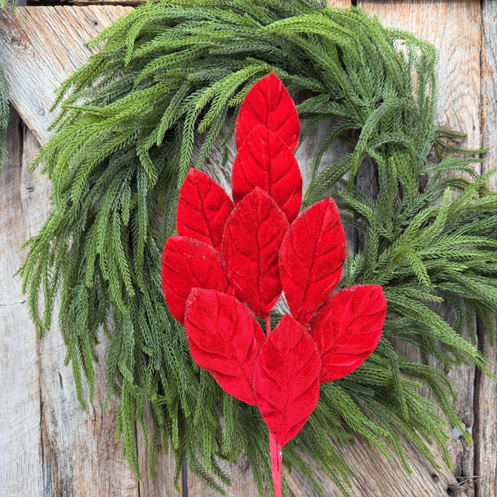 30" Red Velvet Magnolia Leaf Spray – Christmas Tree Spray