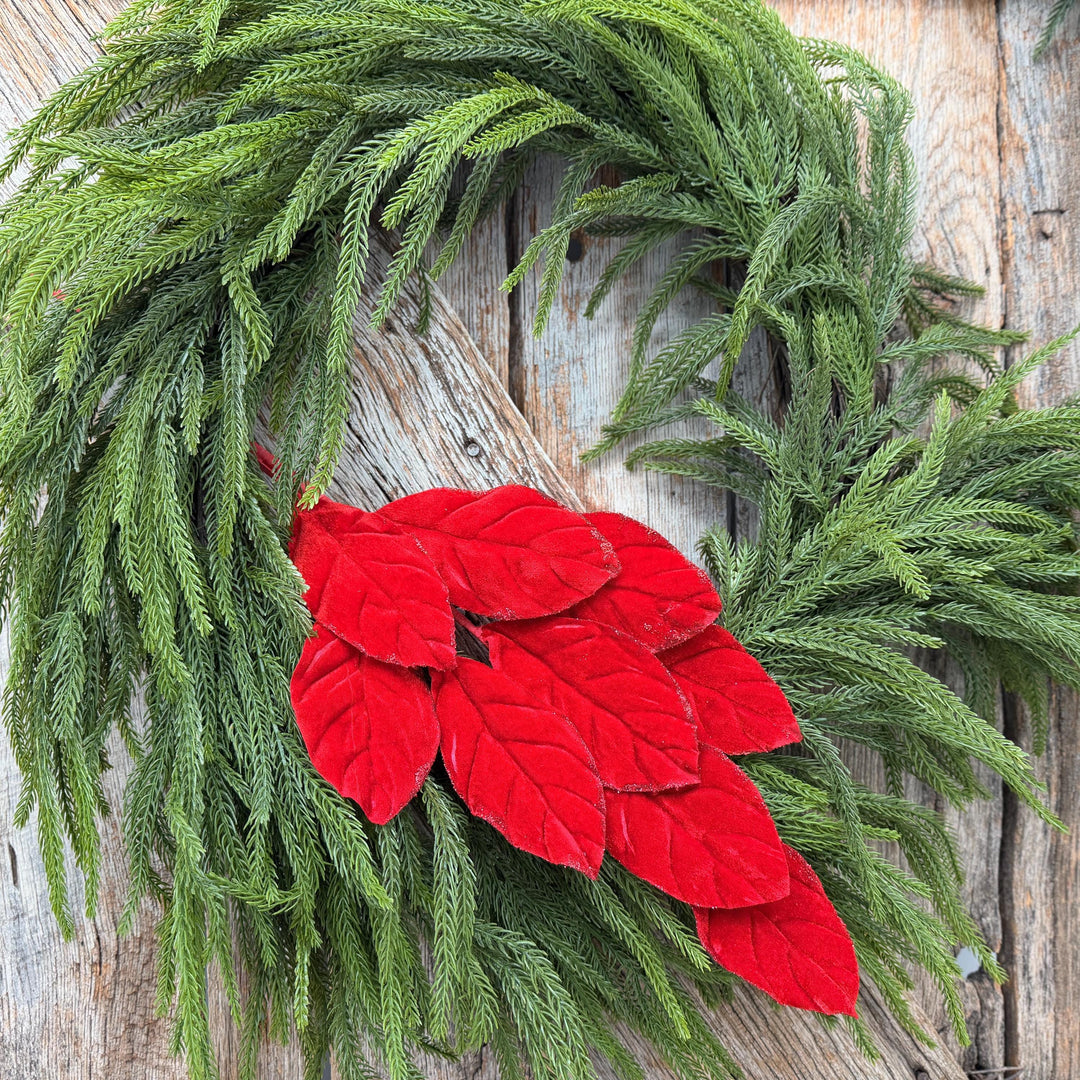 30" Red Velvet Magnolia Leaf Spray – Christmas Tree Spray