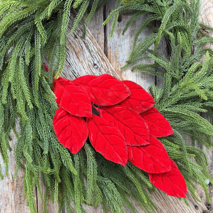30" Red Velvet Magnolia Leaf Spray – Christmas Tree Spray