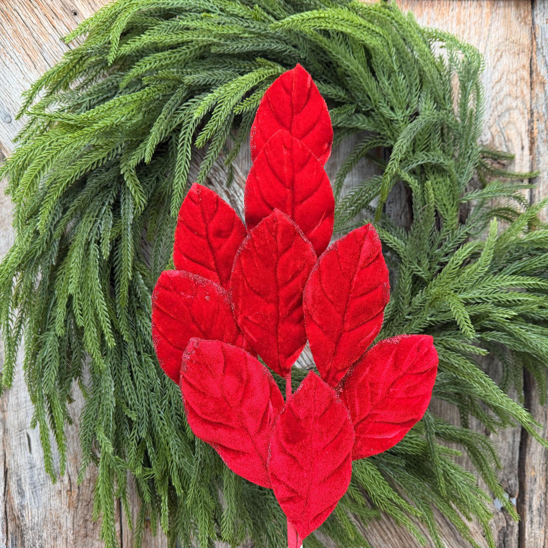 30" Red Velvet Magnolia Leaf Spray – Christmas Tree Spray