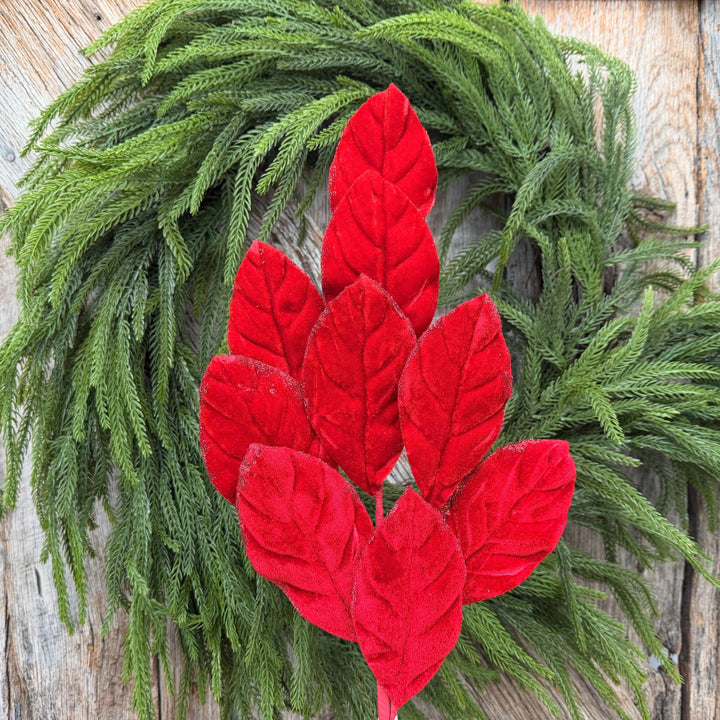 30" Red Velvet Magnolia Leaf Spray – Christmas Tree Spray