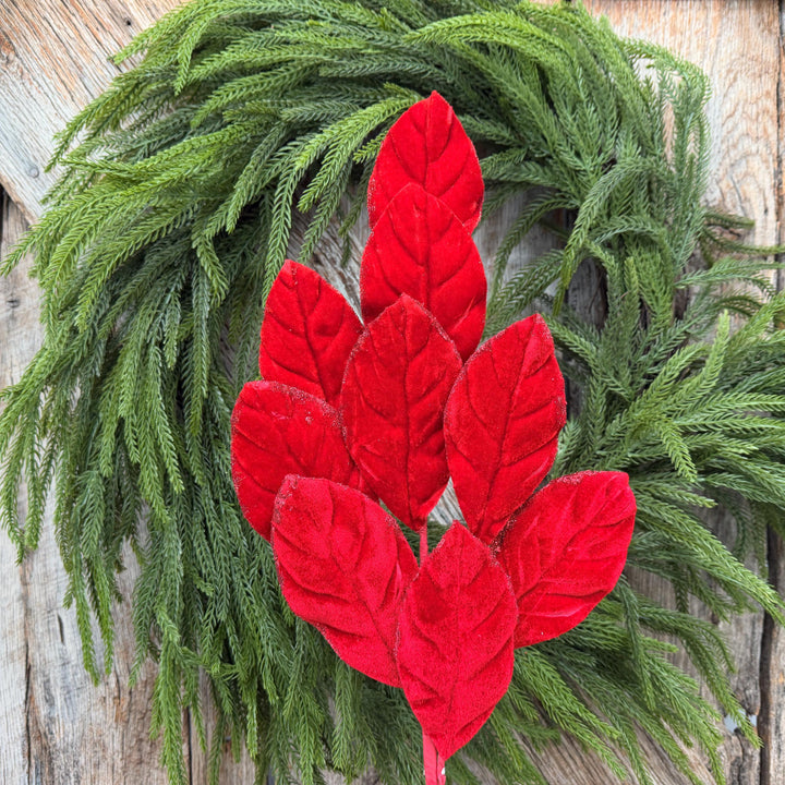 30" Red Velvet Magnolia Leaf Spray – Christmas Tree Spray