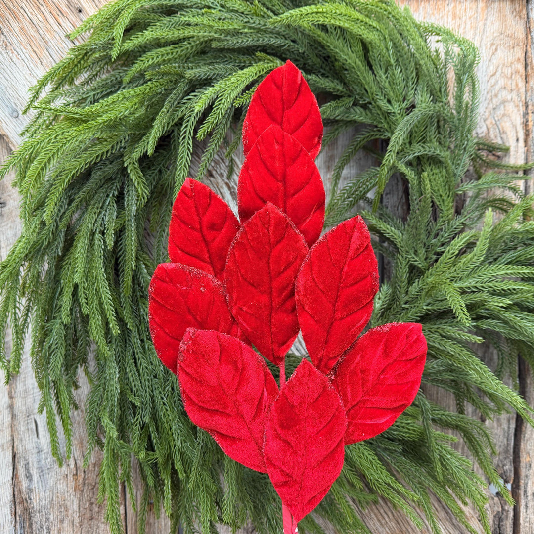 30" Red Velvet Magnolia Leaf Spray – Christmas Tree Spray
