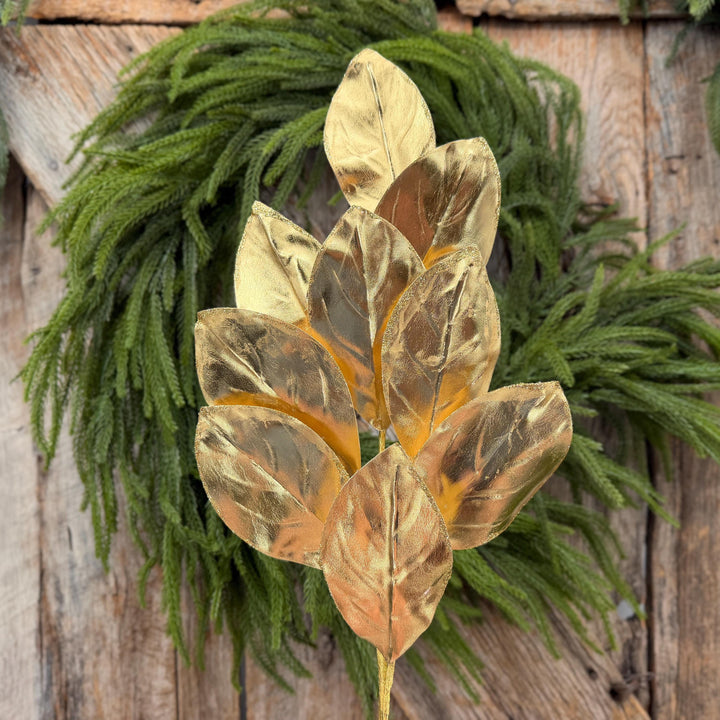 30" Gold Metallic Magnolia Leaf Spray