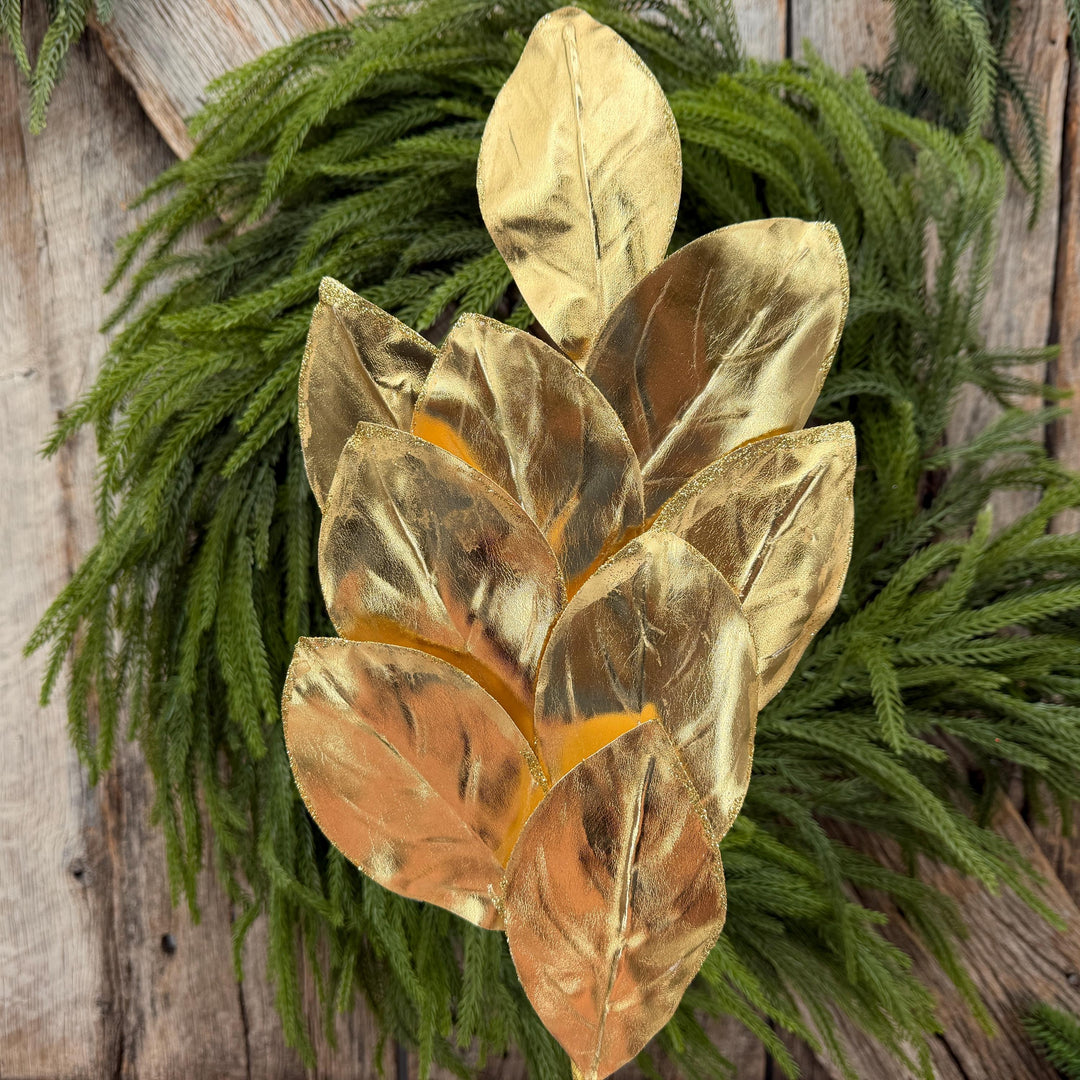 30" Gold Metallic Magnolia Leaf Spray