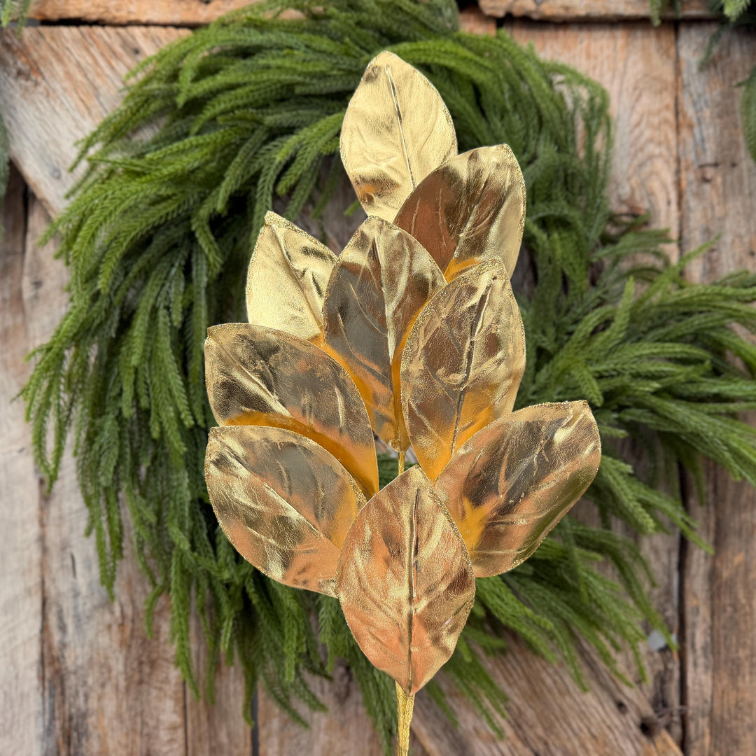 30" Gold Metallic Magnolia Leaf Spray