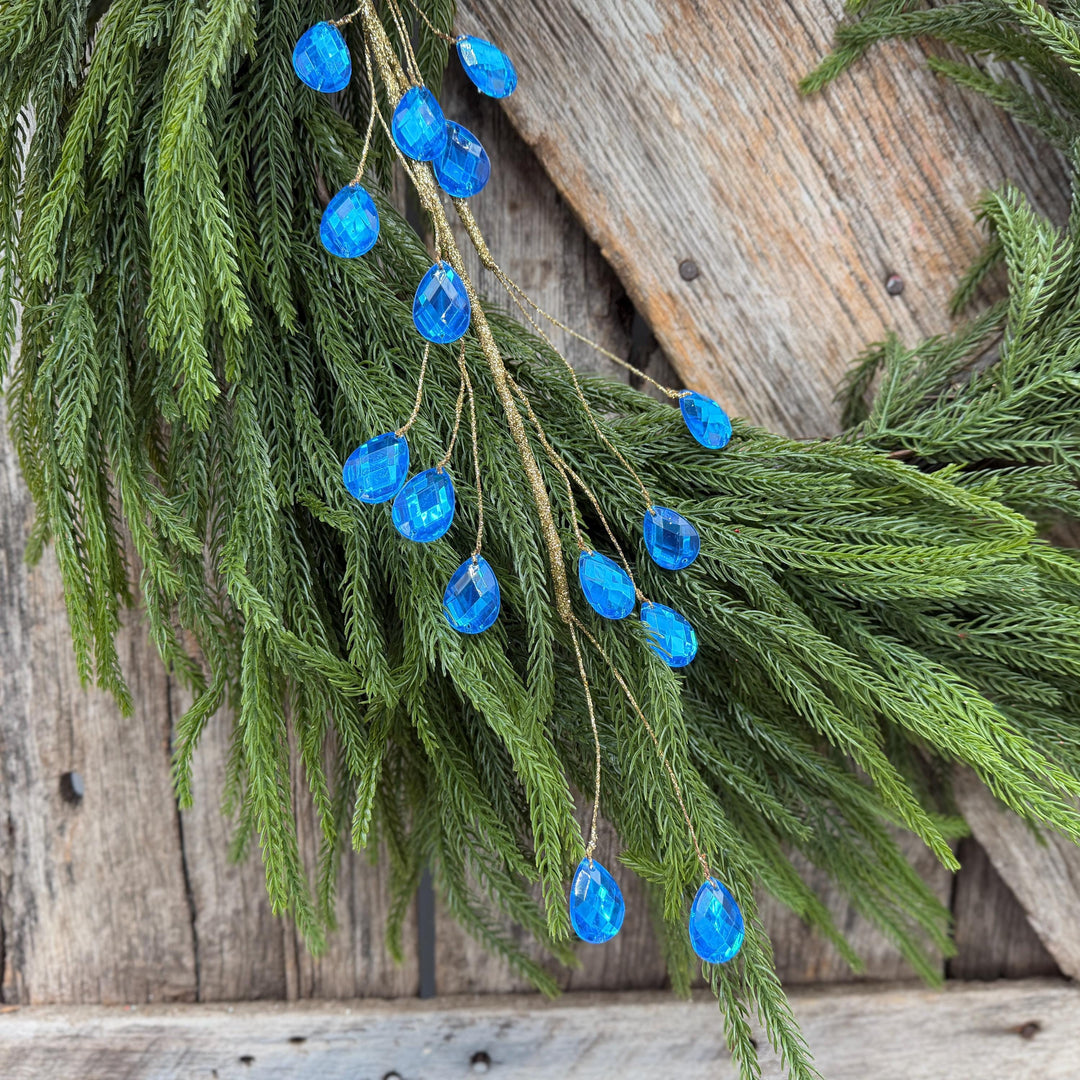 26" Azure Blue Gem Spray – Faceted Jewel Christmas Tree Pick