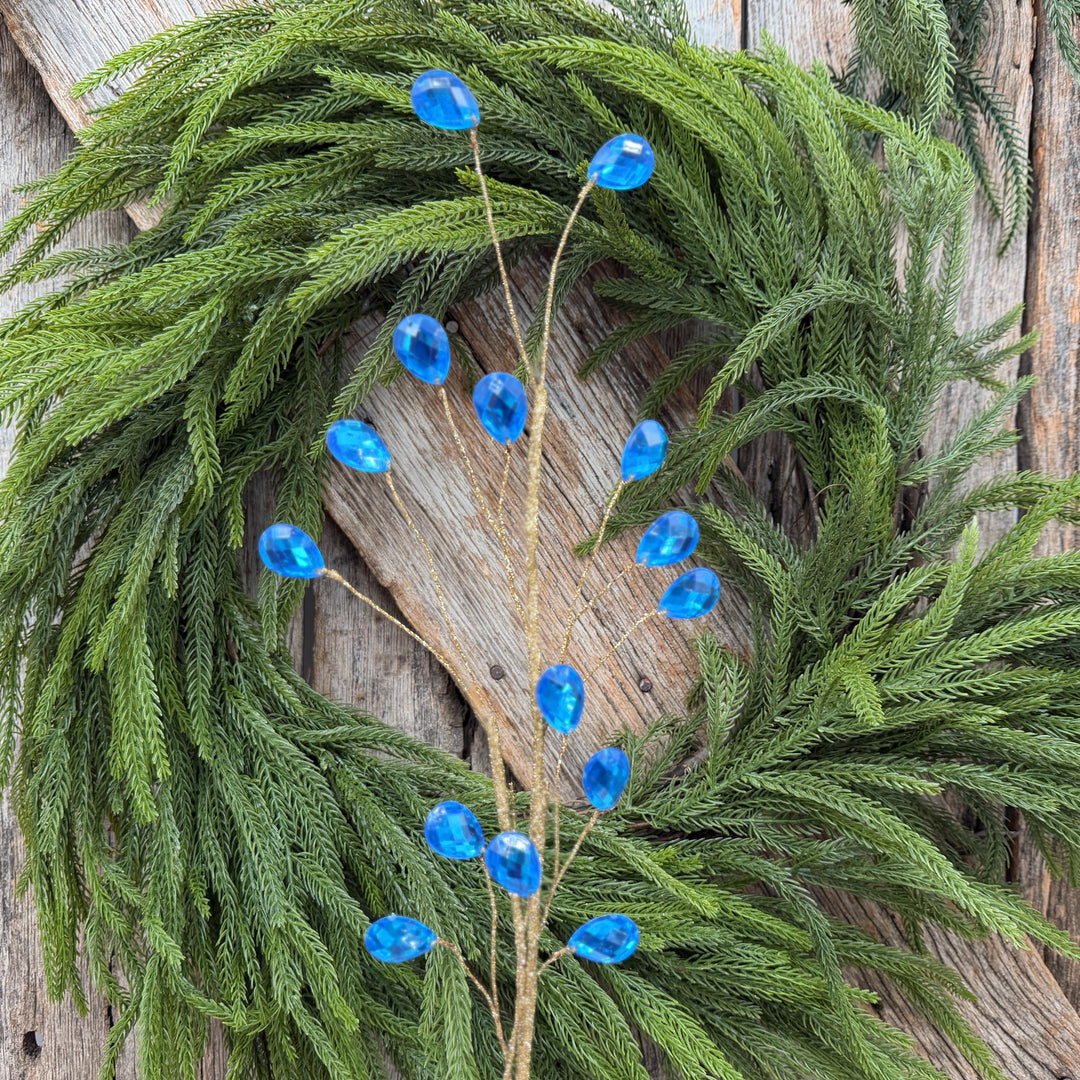 26" Azure Blue Gem Spray – Faceted Jewel Christmas Tree Pick