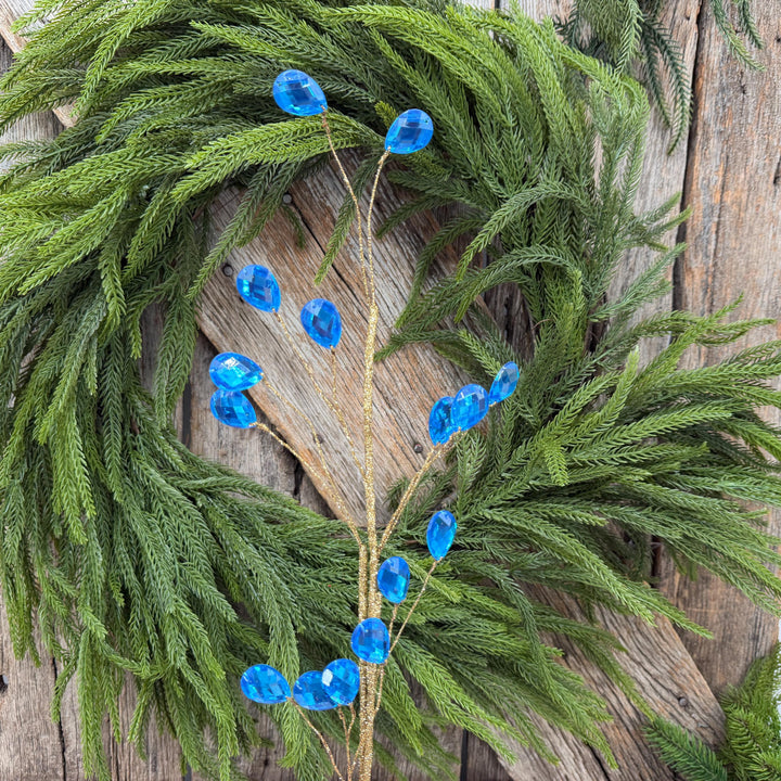 26" Azure Blue Gem Spray – Faceted Jewel Christmas Tree Pick