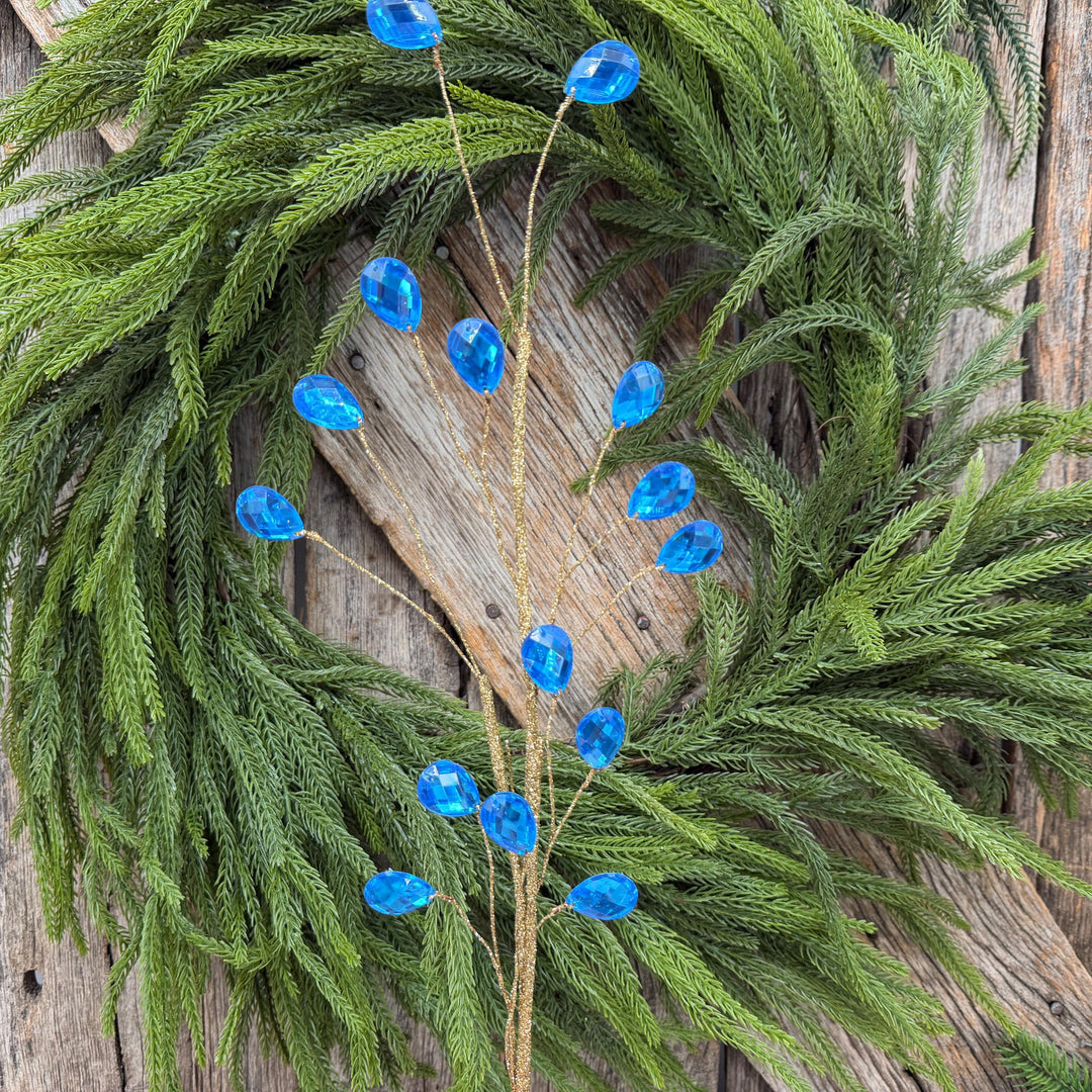 26" Azure Blue Gem Spray – Faceted Jewel Christmas Tree Pick