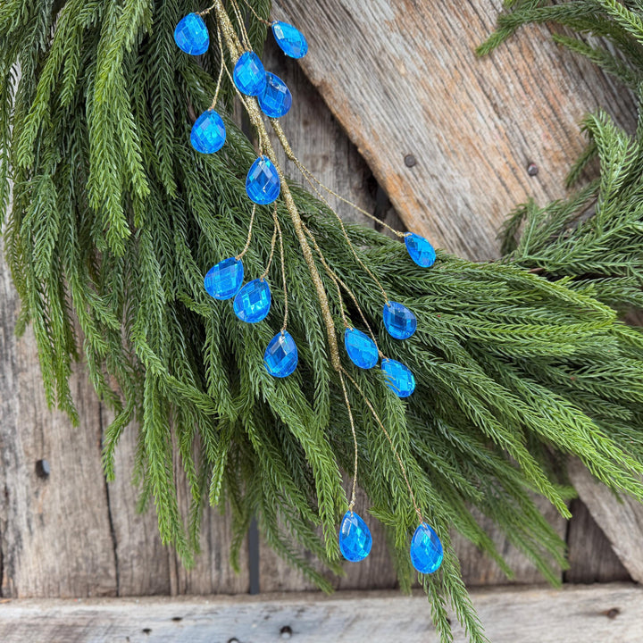 26" Azure Blue Gem Spray – Faceted Jewel Christmas Tree Pick