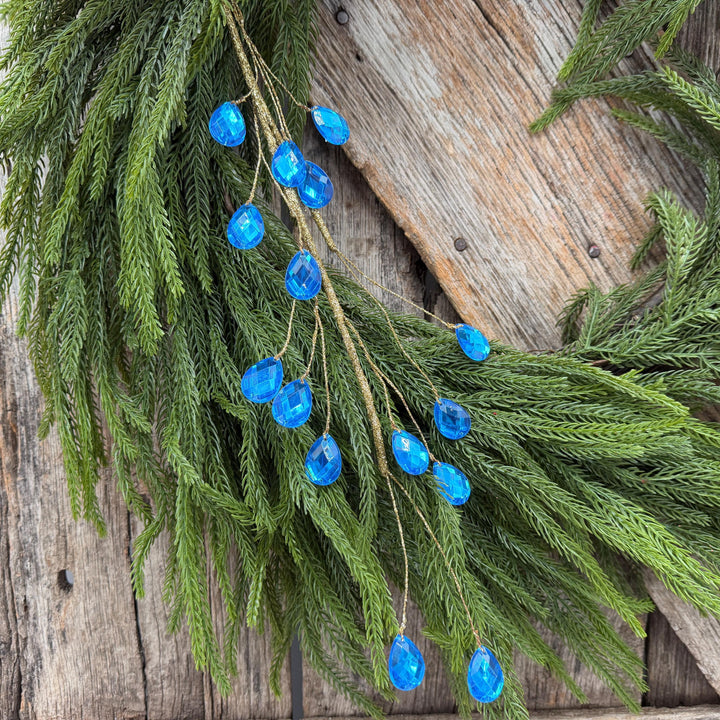 26" Azure Blue Gem Spray – Faceted Jewel Christmas Tree Pick