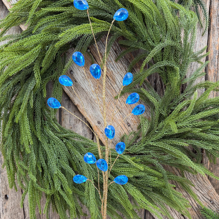 26" Azure Blue Gem Spray – Faceted Jewel Christmas Tree Pick