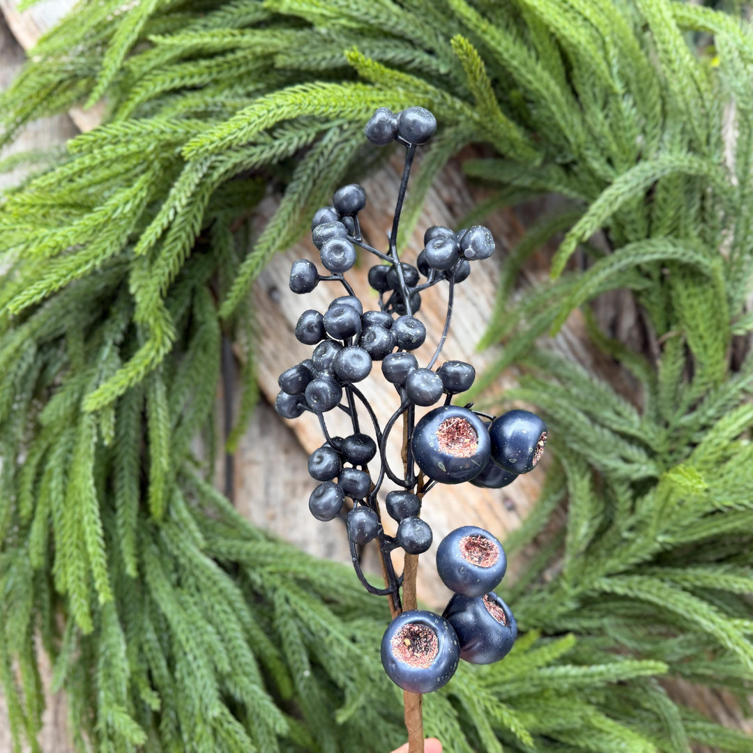 16" Dark Blue Berry Pick – Rustic Blueberry Christmas Floral Stem