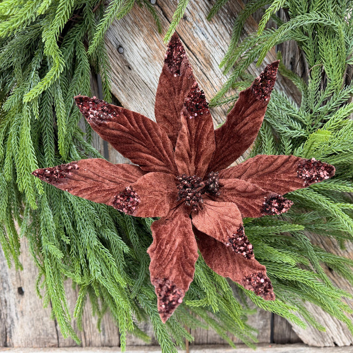 24" Chocolate Brown Velvet Poinsettia Stem