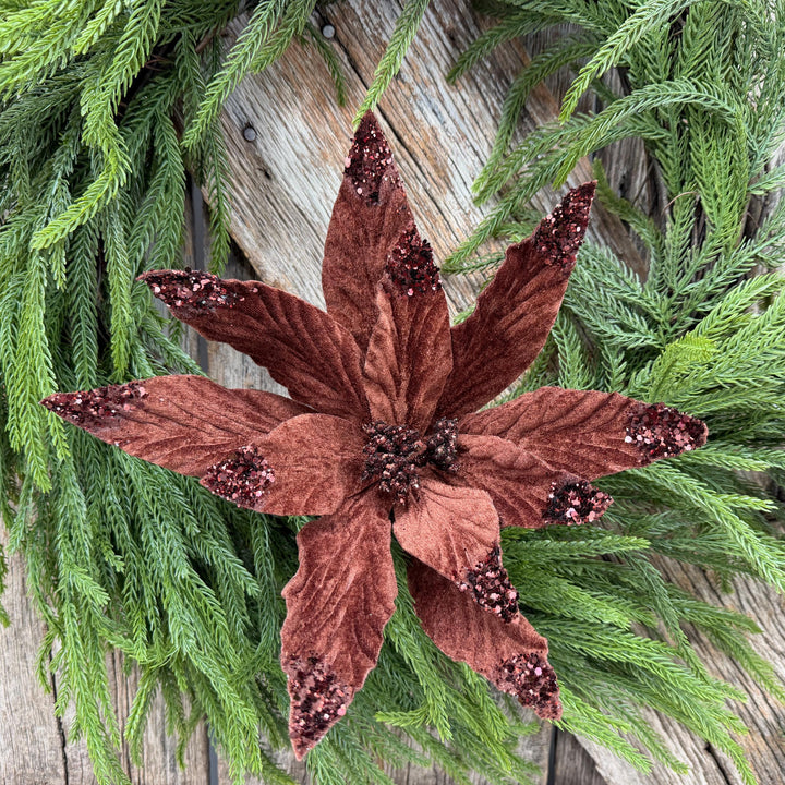 24" Chocolate Brown Velvet Poinsettia Stem