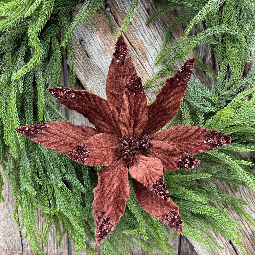 24" Chocolate Brown Velvet Poinsettia Stem