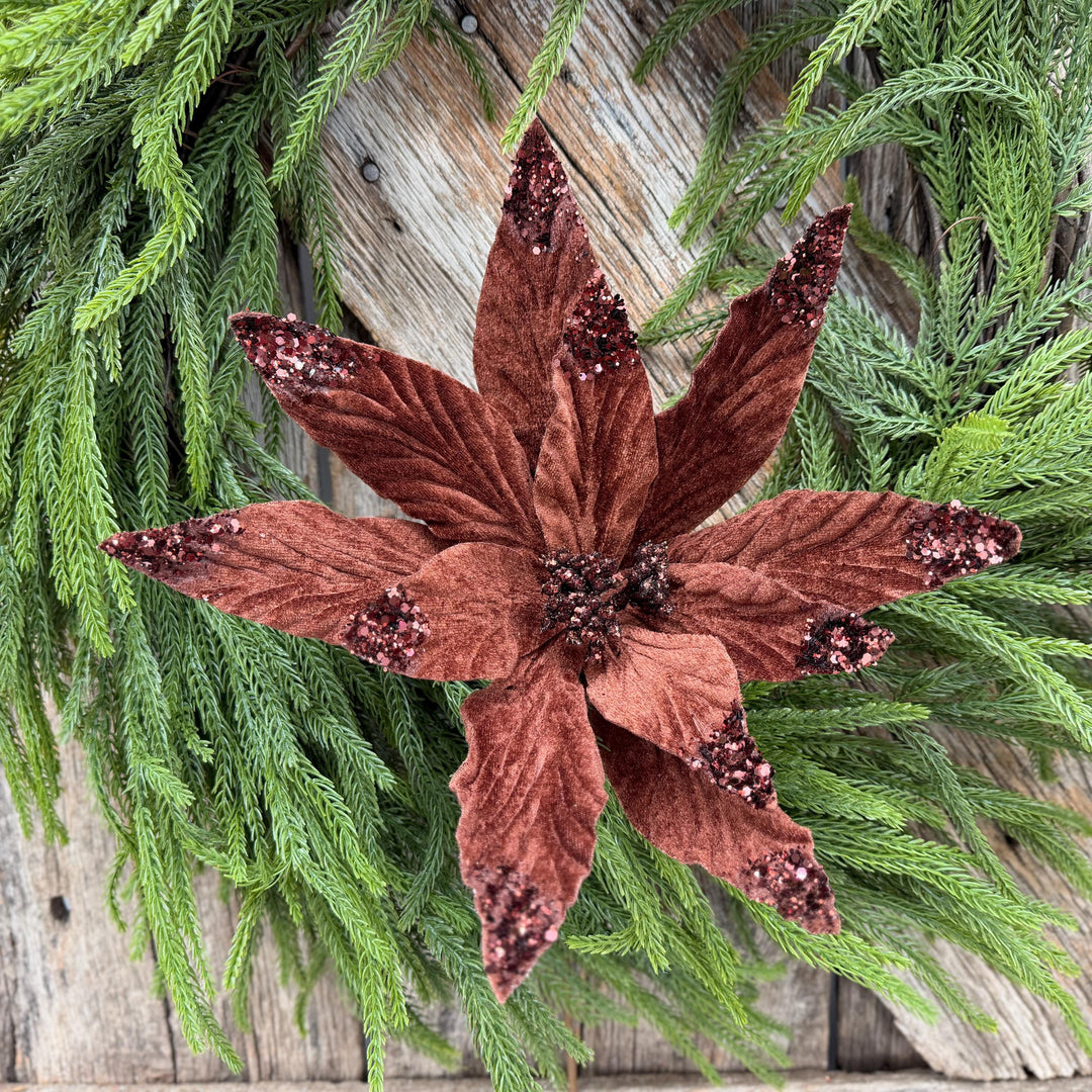 24" Chocolate Brown Velvet Poinsettia Stem