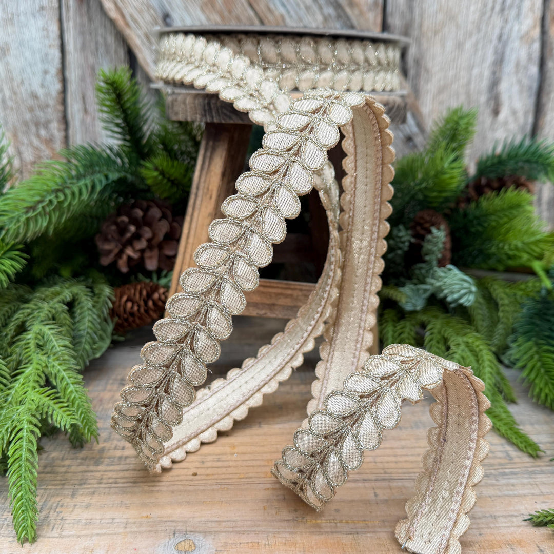 1" Champagne Gilded Garland Ribbon by Farrisilk