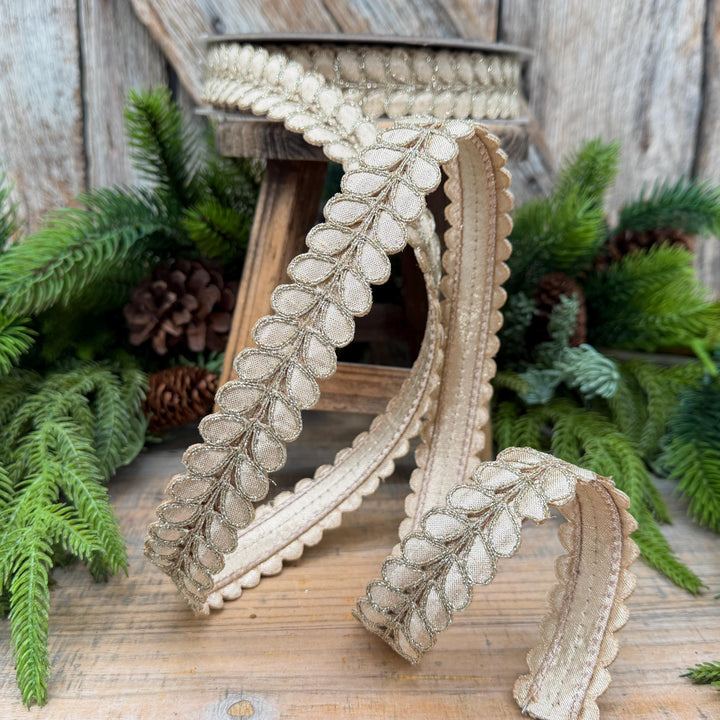 1" Champagne Gilded Garland Ribbon by Farrisilk