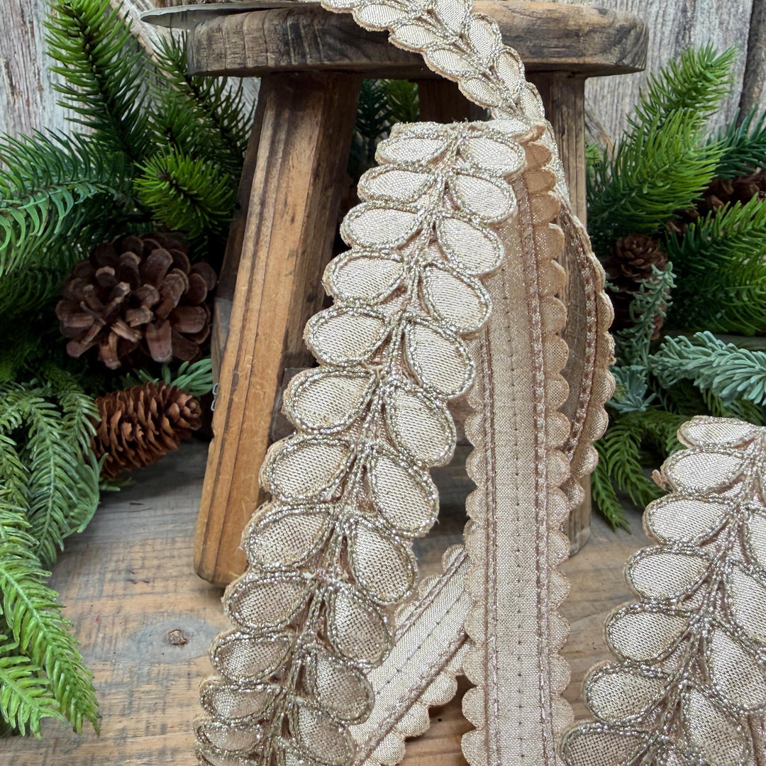 1" Champagne Gilded Garland Ribbon by Farrisilk