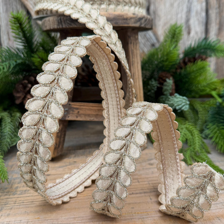 1" Champagne Gilded Garland Ribbon by Farrisilk