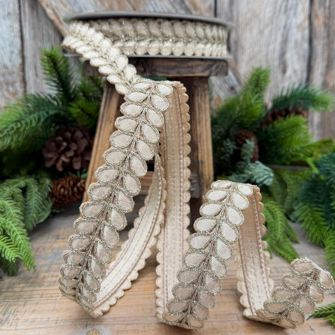 1" Champagne Gilded Garland Ribbon by Farrisilk