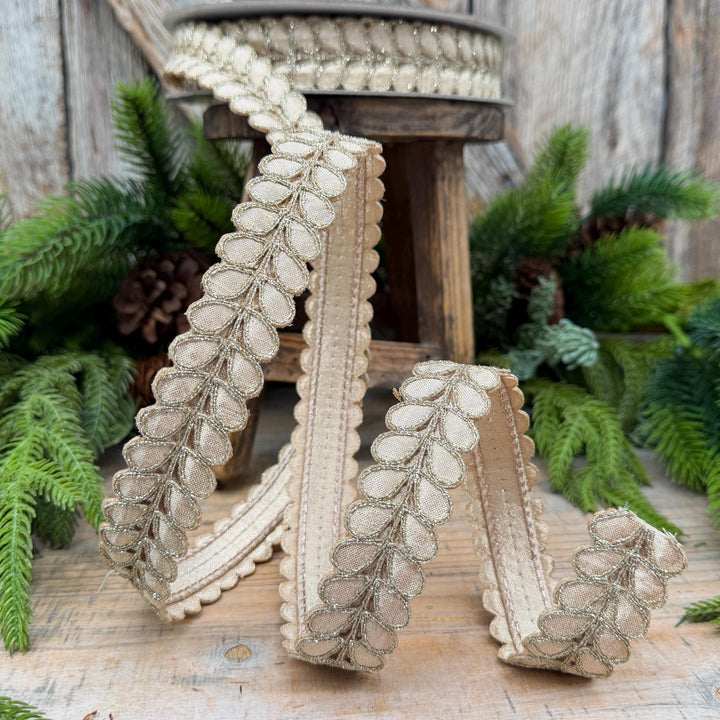 1" Champagne Gilded Garland Ribbon by Farrisilk