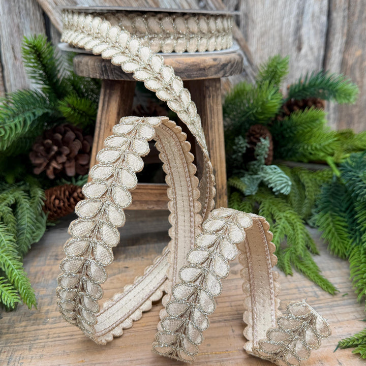 1" Champagne Gilded Garland Ribbon by Farrisilk